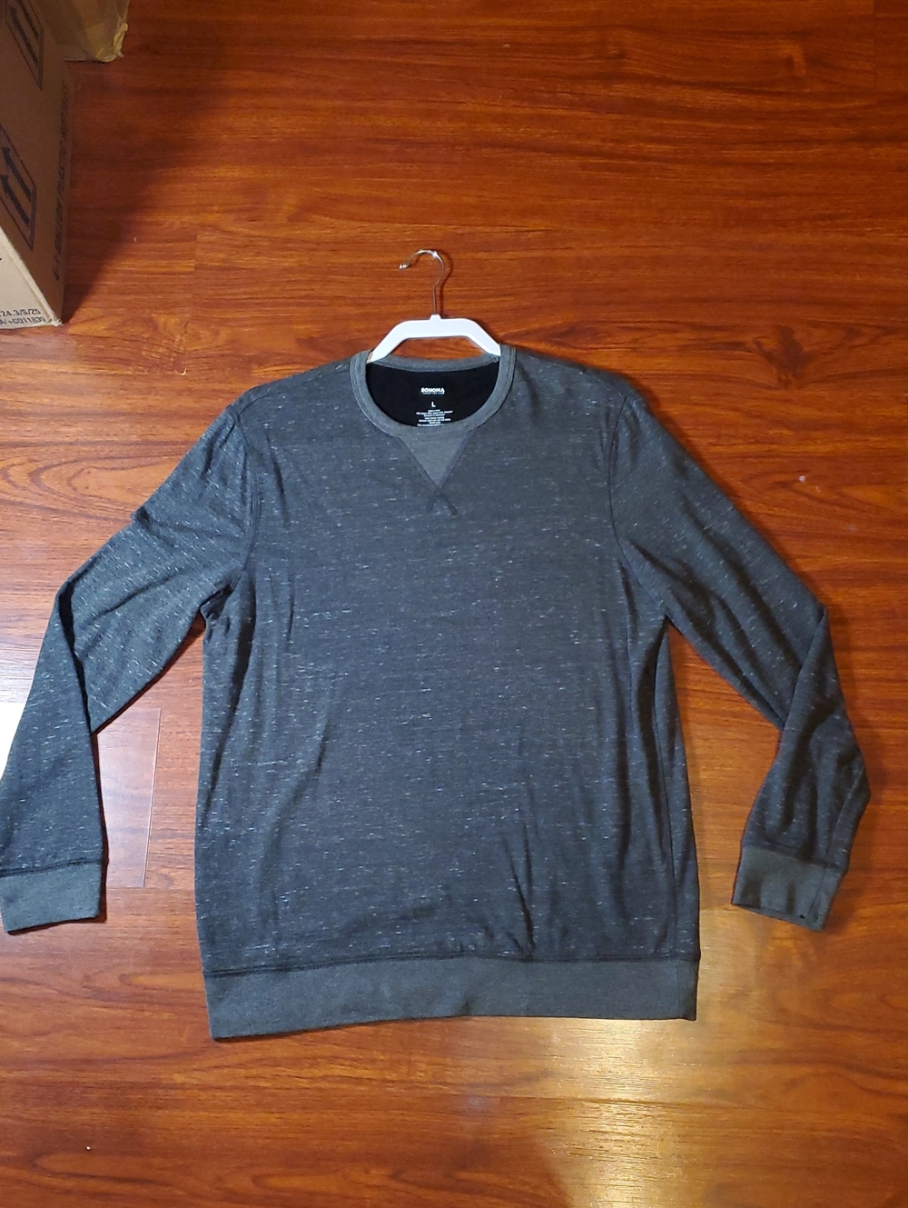 Sonoma Men's Dark Gray Speckled Long-Sleeve Crewneck